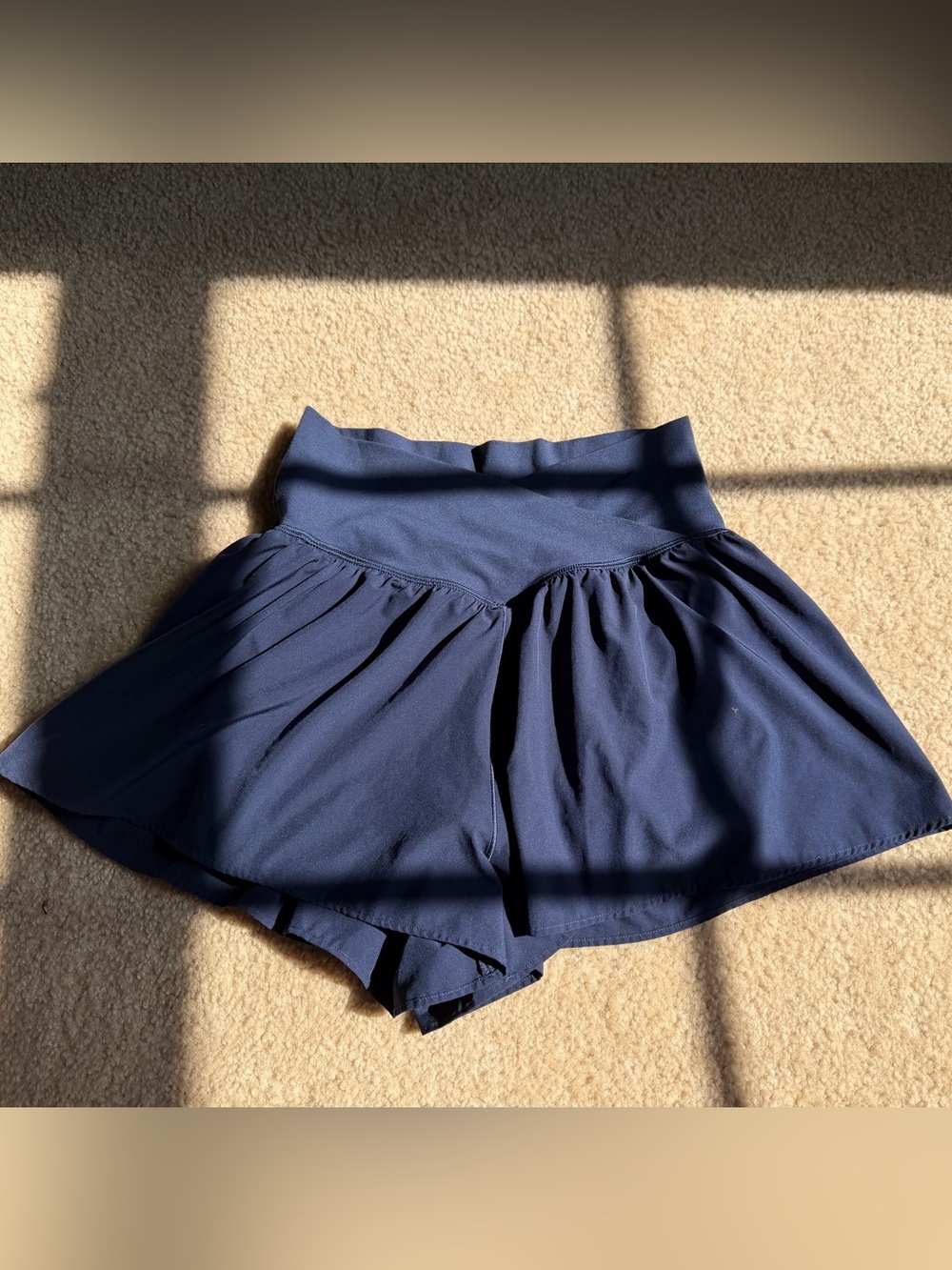 High-Waist Navy Skort with Flared Skirt Panel